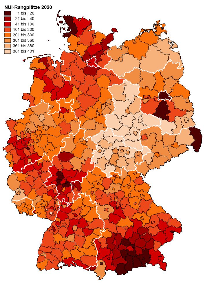 NUI-Regionenranking (2020): räumliche Verteilung 